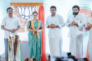 India’s first superbike racer Alisha Abdullah joined the Bharatiya Janata Party in the presence of party state president K Annamalai in Chennai